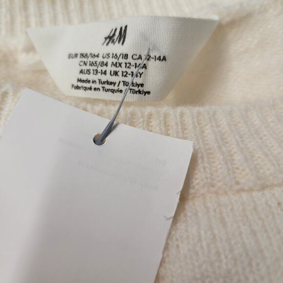 H&M Sweater Womens US 16-18 XL Ivory Cream Soft Knit Short Sleeve Pullover Top - Picture 9 of 12